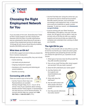 Image of the Choosing the Right Employment Network for You Factsheet
